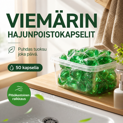 💞YLI 50 000 MYYTY!🏠💧 50 % ALE! Viemärin hajunpoistokapselit – Bioentsyymikoostumus neutraloi hajut niiden lähteellä. Välittömästi raikas tuoksu, ei kovia kemikaaleja. Jäähyväiset kiusallisille hajuille. 🚰✅.