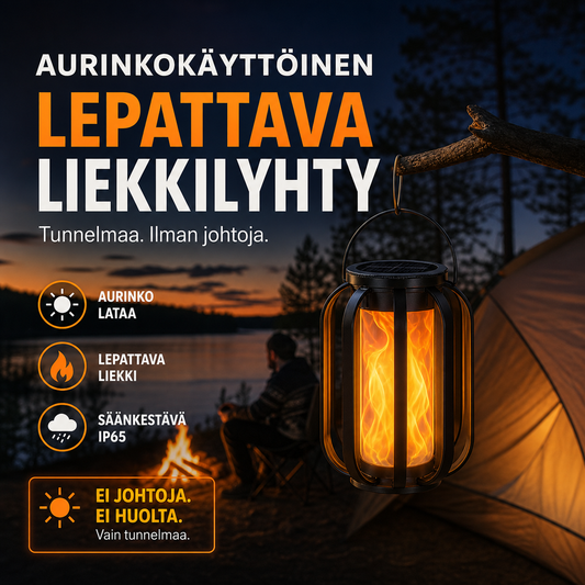 ☀️ Aurinkokäyttöinen lepattava liekkilyhty – Vedenkestävä ja automaattisesti syttyvä – Realistinen lämmin hehku, täydellinen terasseille, puutarhoihin tai poluille – ei johdotusta 🌙