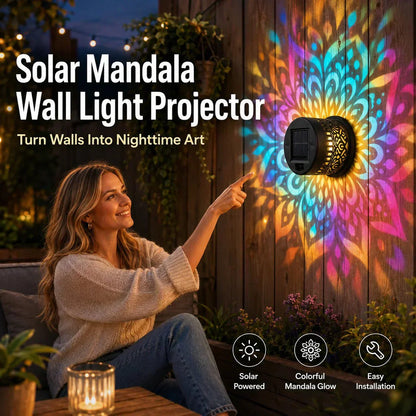 🌞 -50 % NYT! 🌀 Aurinkokäyttöinen mandalavalo – upea kuvion projisointi, 2-in-1 lattia- ja seinäsuunnittelu ja IP65 vedenpitävä automaattinen päälle/pois 🌿